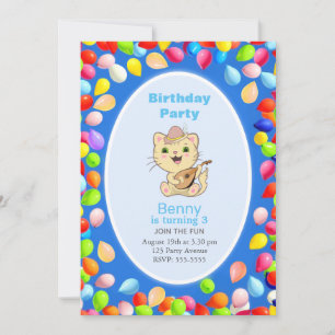 Invitation d'anniversaire 3 ans avec chat mignon e