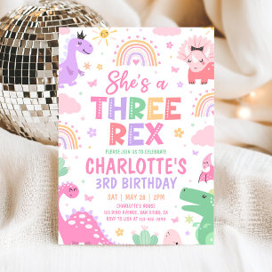 Invitation d'anniversaire 3 ans Dinosaur Three Rex