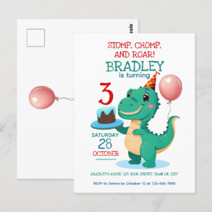 Invitation d'anniversaire 3 ans Dinosaure T Rex