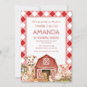 Invitation d'anniversaire 3 ans Ferme Animaux Troi