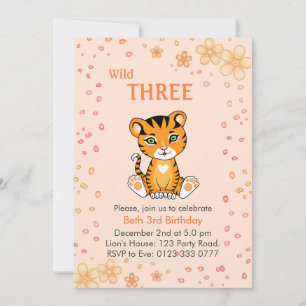 Invitation d'anniversaire 3 ans Floral Cute Wild T