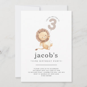 Invitation d'anniversaire 3 ans Lion Ballon