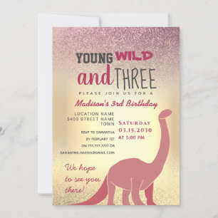 Invitation d'anniversaire 3 ans pour fille rose