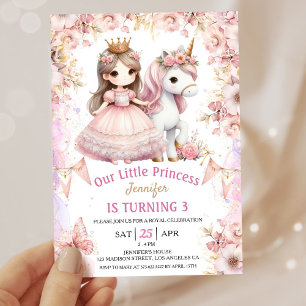 Invitation d'anniversaire 3 ans Princesse Licorne