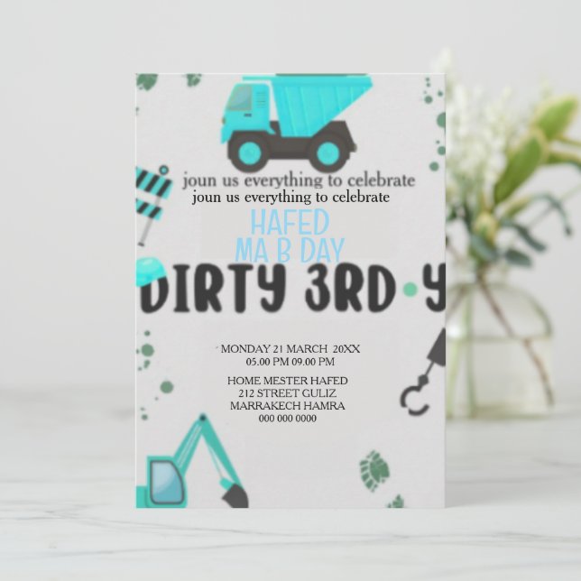 Invitation d'anniversaire 3 ans Thème Construction (Debout devant)