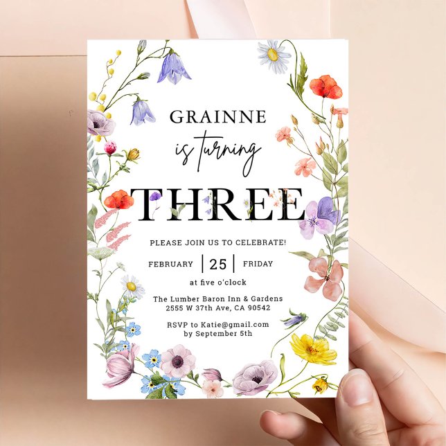 Invitation d'anniversaire 3 ans thème Fleur des ch (Créateur téléchargé)