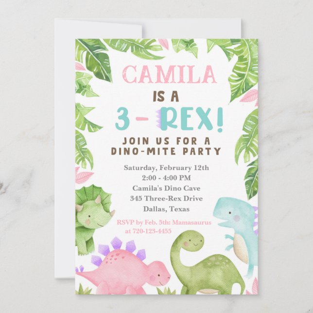 Invitation d'anniversaire 3-Rex, Dino 3e anniversa (Devant)