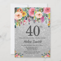 Invitation d'anniversaire 40 ans à motif floral av
