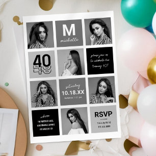 Invitation d'anniversaire 40 ans chic noir gris