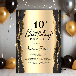 Invitation d'anniversaire 40 ans en Agate Or Noir