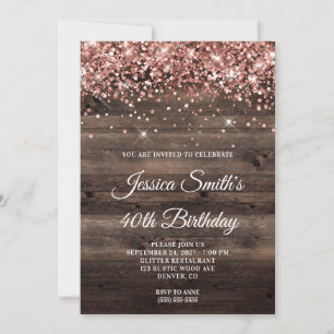 Invitation d'anniversaire 40 ans en or rose paille