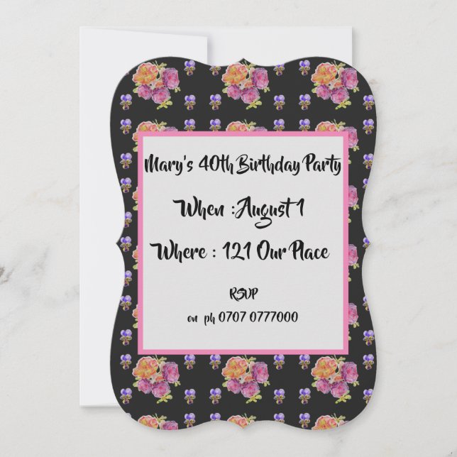 Invitation d'anniversaire 40 ans fleurs de roses d (Devant)