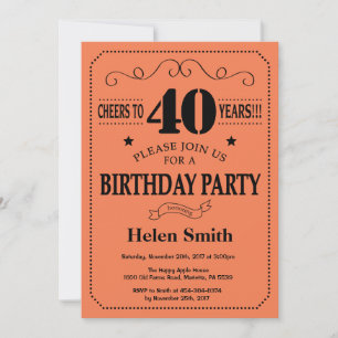 Invitation d'anniversaire 40 ans Noir et Corail