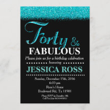 Invitation d'anniversaire 40 ans turquoise paillet