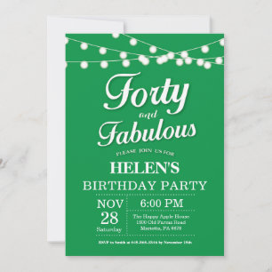 Invitation d'anniversaire 40 ans vert fabuleux