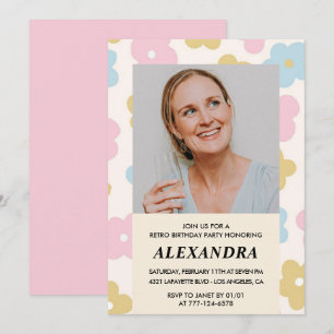 Invitation d'anniversaire 41 ans Floral Photo Rétr
