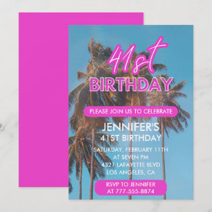 Invitation d'anniversaire 41 ans Palmier rose d'ét