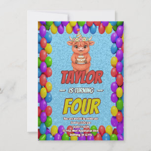 Invitation d'anniversaire 4 ans de vache des Highl