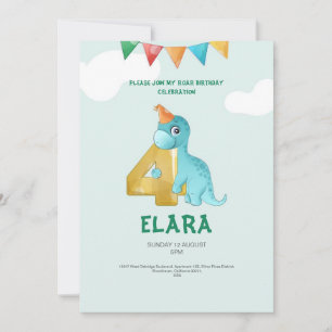 Invitation d'anniversaire 4 ans Dinosaure T-Rex Fê