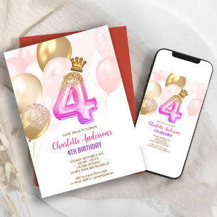 Invitation d'anniversaire 4 ans fille ballon or ro