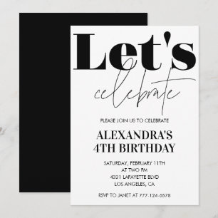 Invitation d'anniversaire 4 ans Noir et Blanc Mode