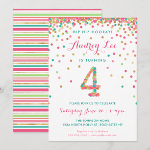 Invitation d'anniversaire 4 ans pour filles  fête 