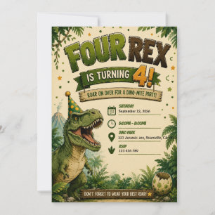 Invitation d'anniversaire 4 ans Quatre Rex Dinosau