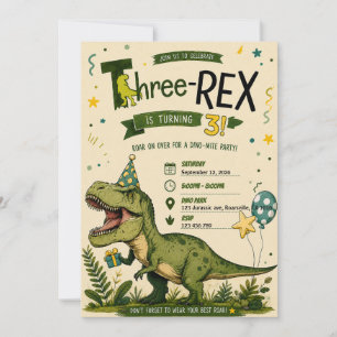Invitation d'anniversaire 4 ans Quatre Rex Dinosau