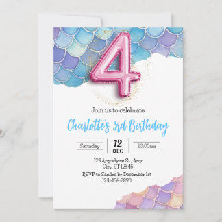 Invitation d'anniversaire 4 ans Sirène