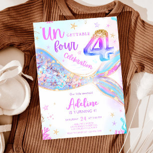Invitation d'anniversaire 4 ans Sirène Canva