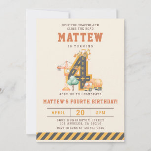 Invitation d'anniversaire 4 ans Véhicules de Const