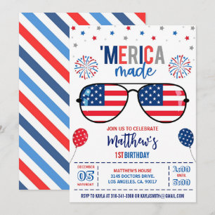 Invitation d'anniversaire 4 juillet, Editable 'Mer