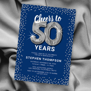 Invitation d'anniversaire 50 ans Bleu & Argent