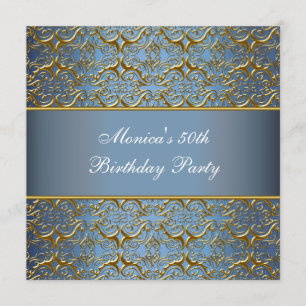 Invitation d'anniversaire 50 ans Bleu Or Élégant 5