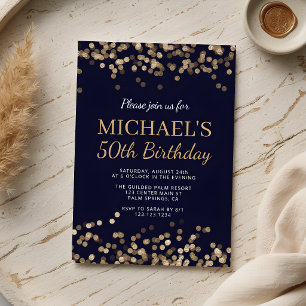Invitation d'anniversaire 50 ans Bleu Or pour Lui