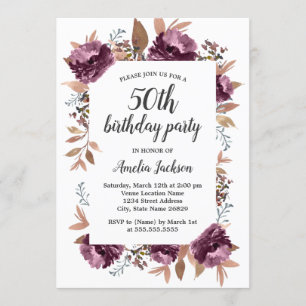 Invitation d'anniversaire 50 ans Bloom Purple Wate