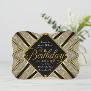 Invitation d'anniversaire 50 ans Gatsby noir et or