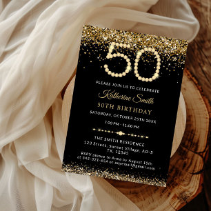 Invitation d'anniversaire 50 ans Gold Glitter Diam