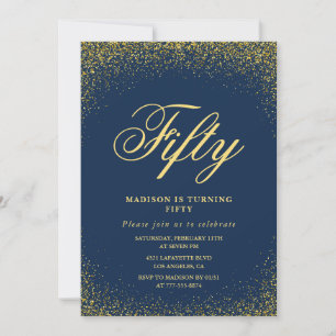 Invitation d'anniversaire 50 ans moderne or paille