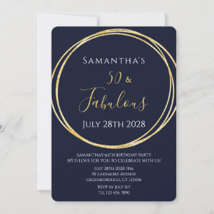Invitation d'anniversaire 50 ans Navy Or