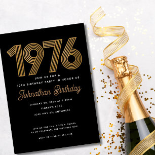 Invitation d'anniversaire 50 ans Noir et Or Faux 1