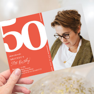Invitation d'anniversaire 50 ans photo rouge gras