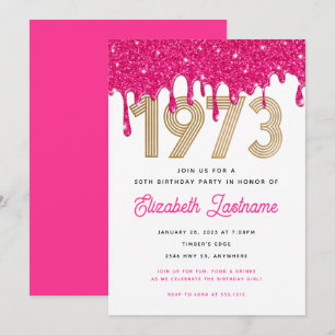 Invitation d'anniversaire 50 ans Pink Glitter Drip