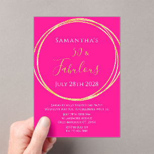 Invitation d'anniversaire 50 ans rose chaud or