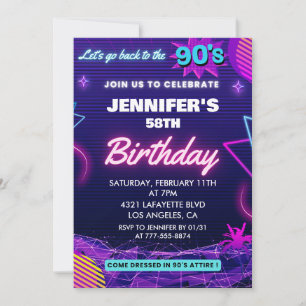 Invitation d'anniversaire 58 ans thème rétro 90s