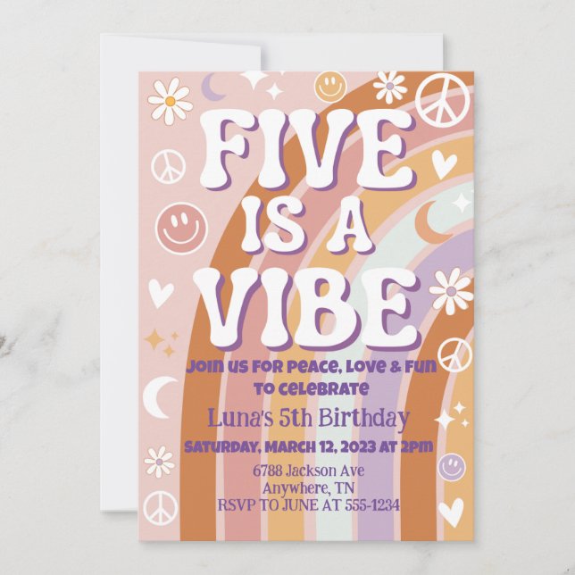 Invitation d'anniversaire 5 ans 'Five is a Vibe' (Devant)