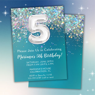 Invitation d'anniversaire 5 ans Paillettes Argent