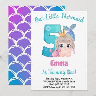 Invitation d'anniversaire 5 ans Sirène