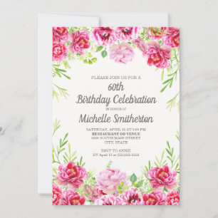 Invitation d'anniversaire 60 ans à fleurs de gouac