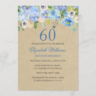 Invitation d'anniversaire 60 ans aquarelle florale